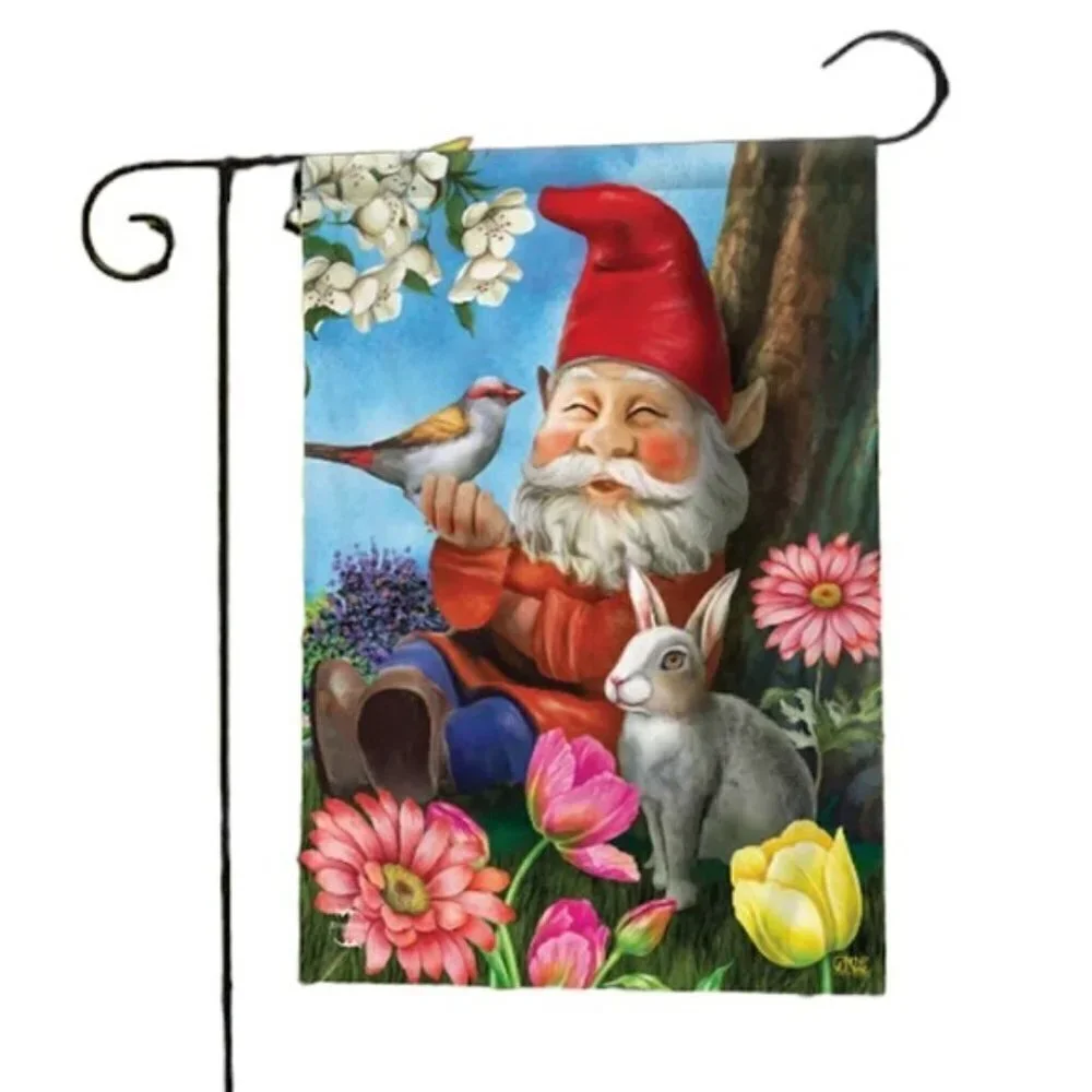 Garden Gnome Flag Garden Yard Flag All Weather Floral 12.5 x 18 inch Multicolor